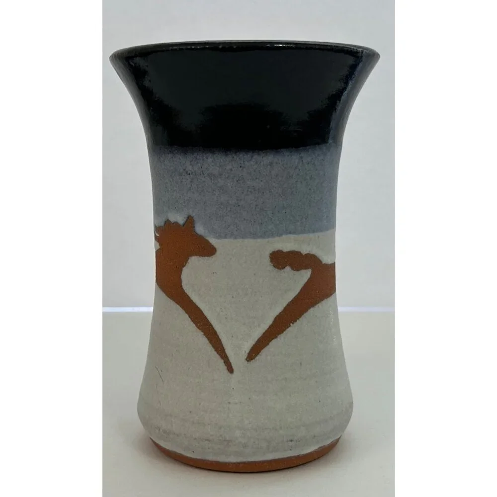 Pottery Mug Cup Black Glaze Brown Horse Motif Farmhouse Western Cottagecore Boho - Picture 3 of 12